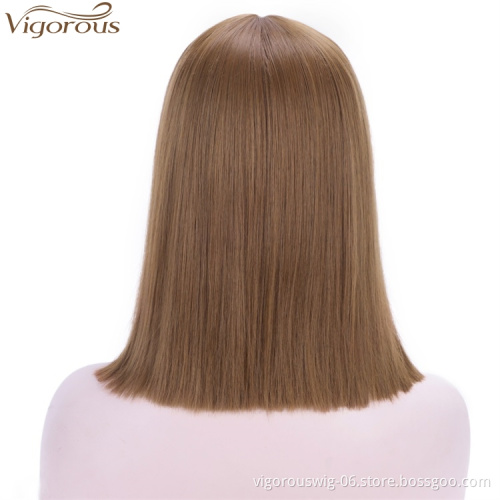 Vigorous Straight Short Bob Wigs For Black Women 14 inches Ombre Light Auburn High Temperature Wholesale Price Cosplay Wigs